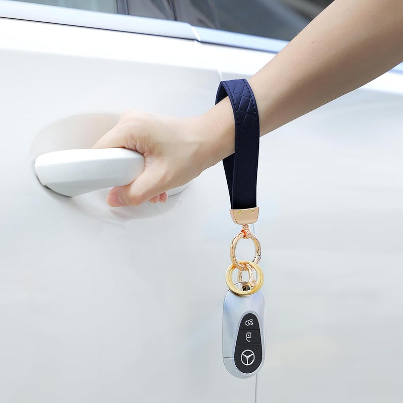 Weixiltc Leather Wristlet Keychain, Car Key Chain Holder with 2 Key Ring & Anti-Lost D Ring, Key Fob Wristband for Women - Image 4